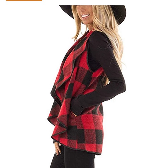 Plaid Vest with Pockets - Picture 3 of 4